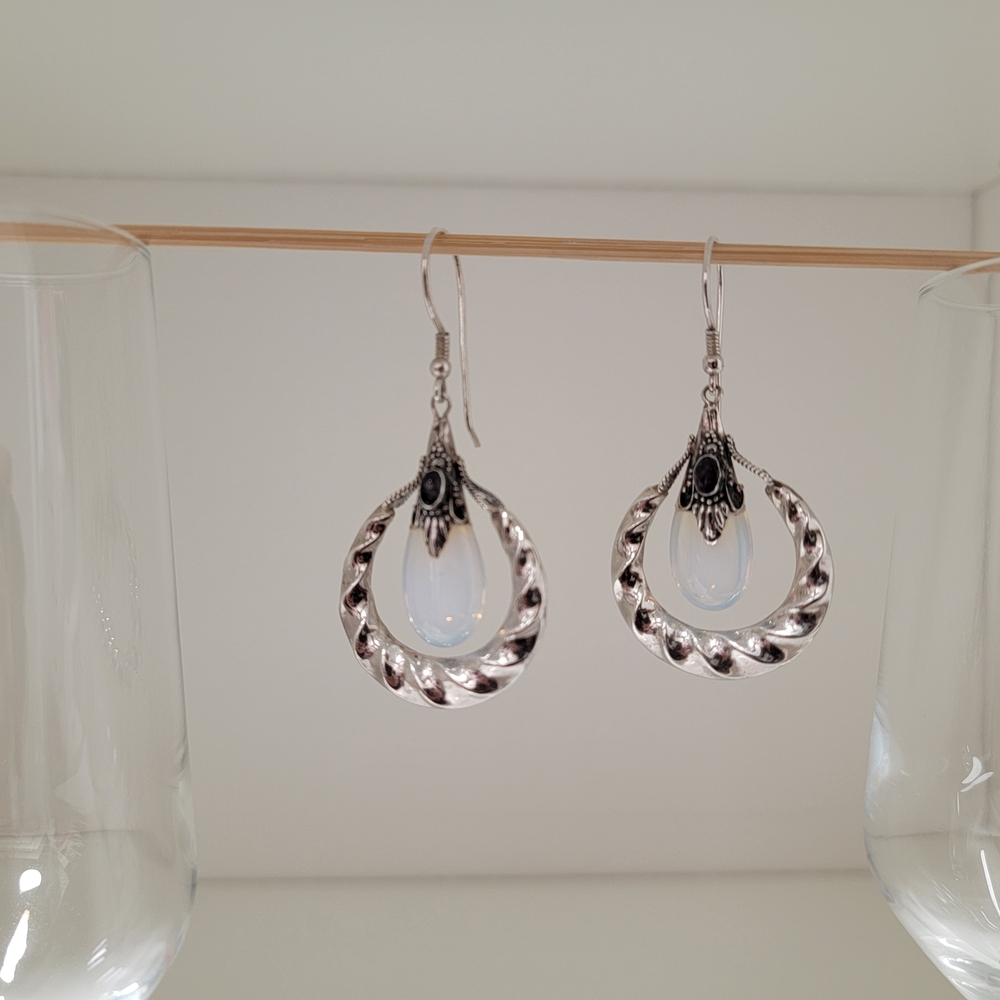 Opalite Elegant Vintage Sterling Silver Earrings Drop Dangle Tear Drop